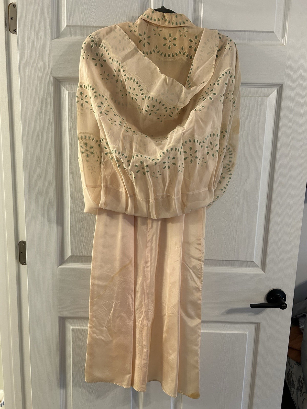 Vintage 1940’s/1950’s Peach Cutwork Floral Tea Length Dress, Size XS