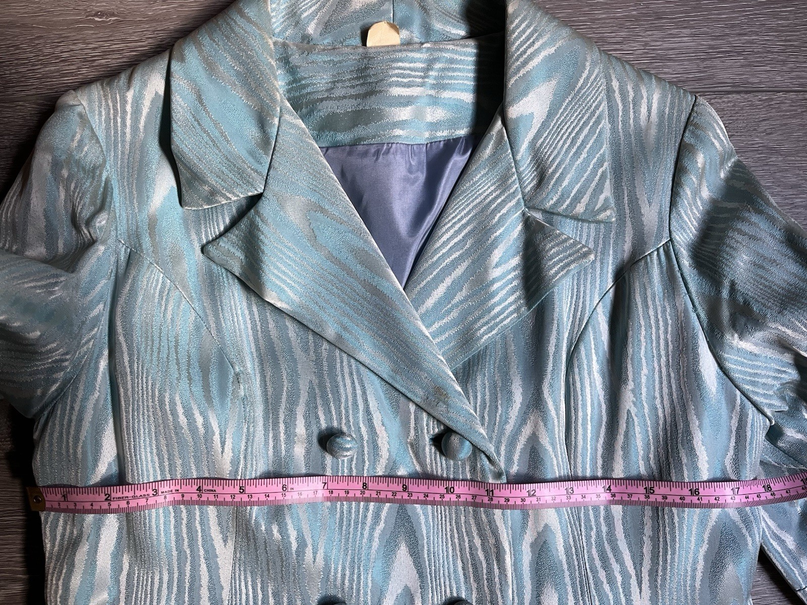 Vintage 1950s Blue 3/4 Sleeve Jacket Moire Fabric With Buttons