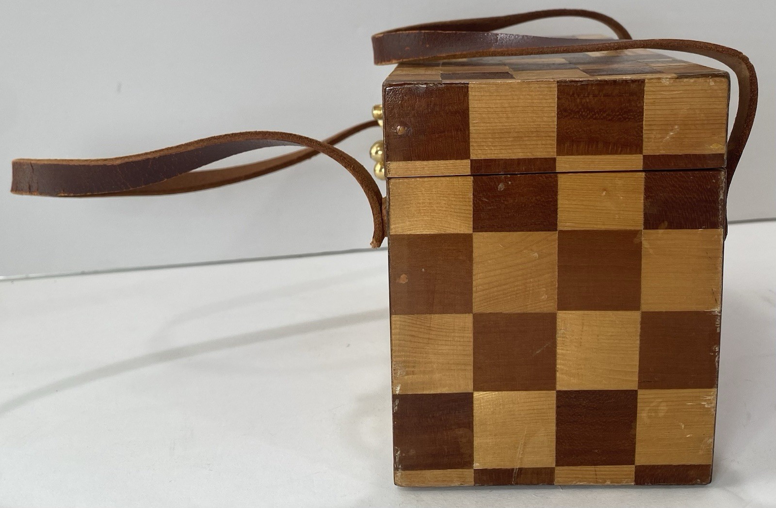Wood Checkerboard Box PURSE HANDBAG *leather Straps Are DRY