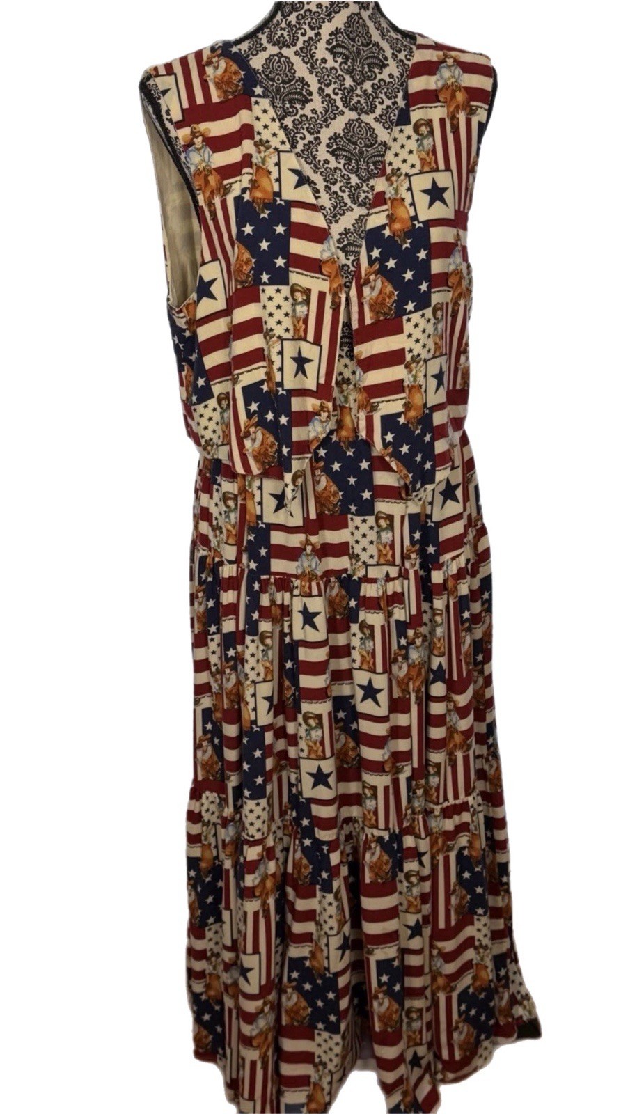 VTG Skirt& Vest Plus Size Dion of Texas Patriotic Western USA Made 2X-3X