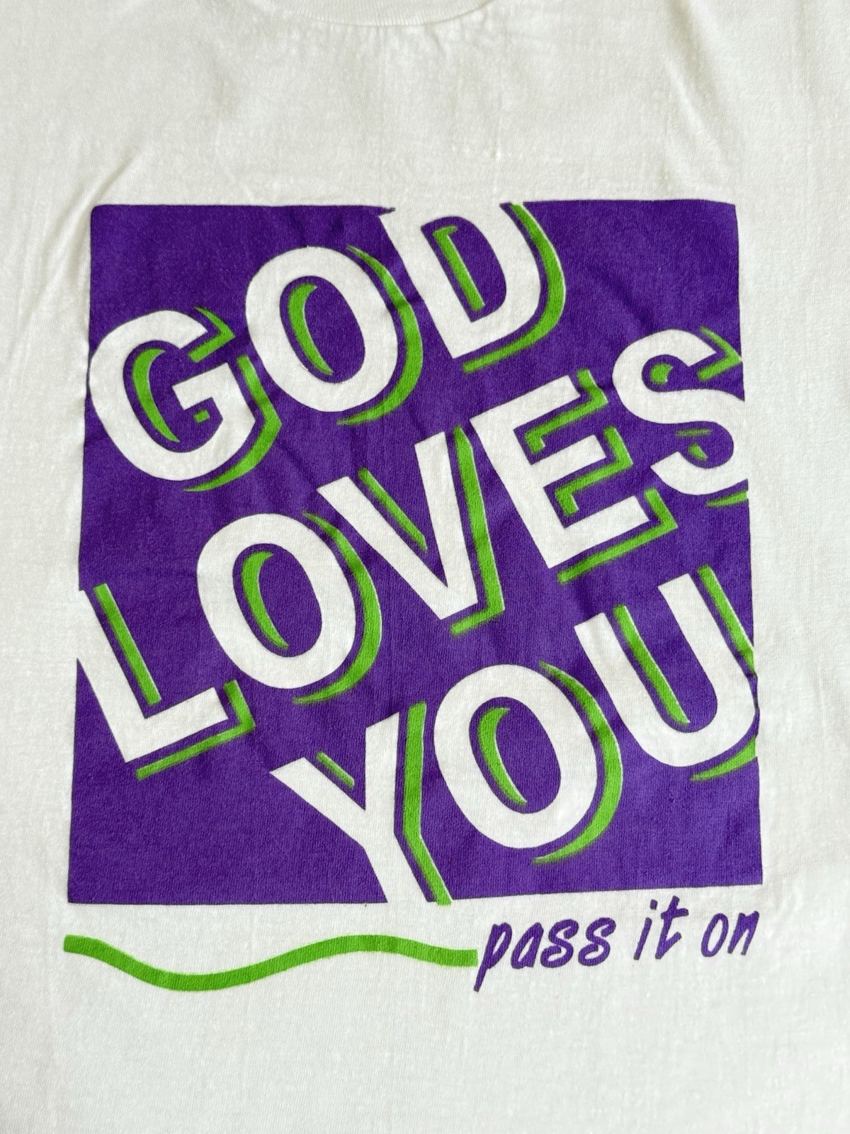 Vintage 90’S Jesus T Shirt ‘God Loves You Pass It On’ Men’s XL