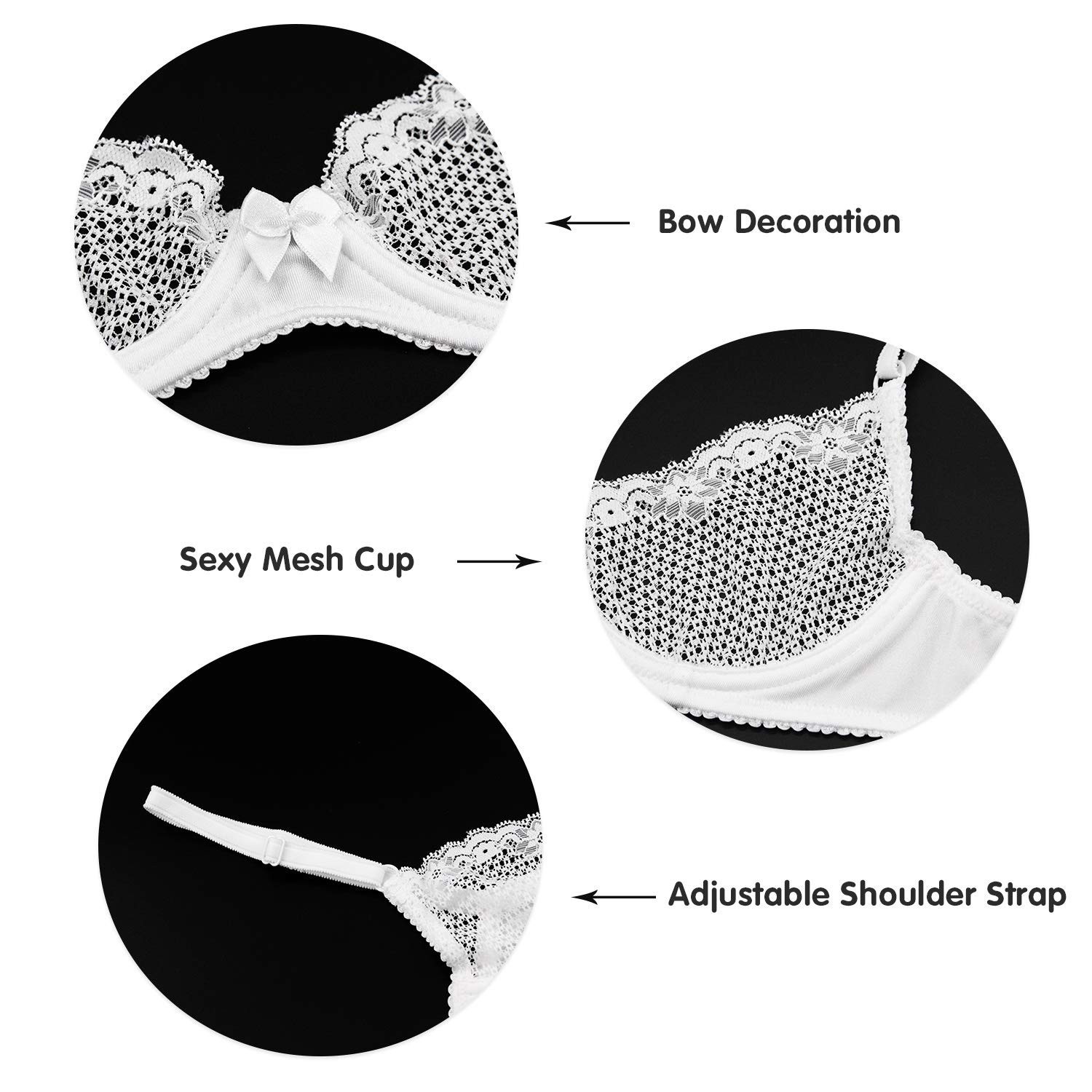 Wingslove Women’s See Through Lace Balconette Sexy Unlined Demi Cup Underwire…