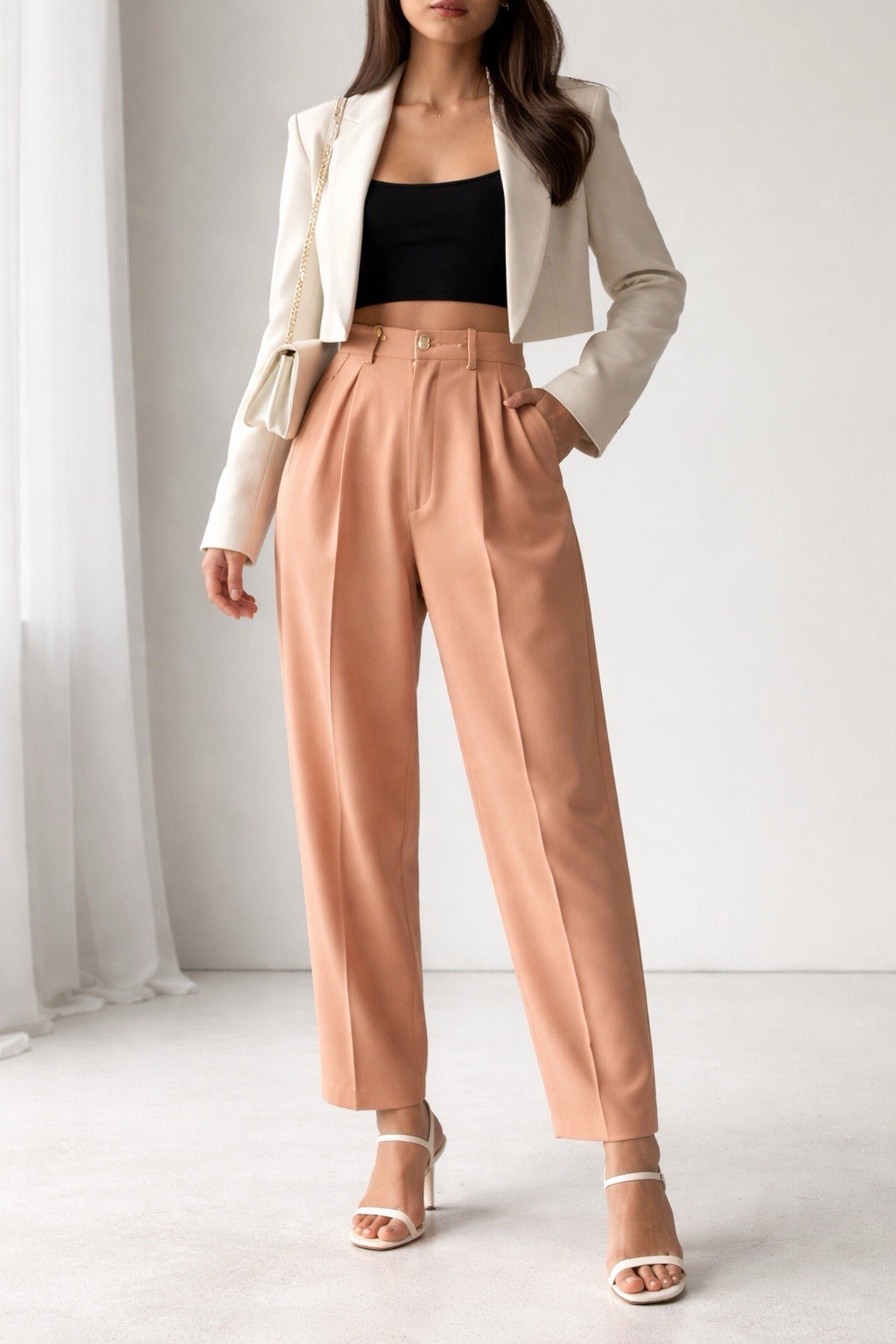 Vintage Matsuda Nicole Tokyo High Waist Pleated Trouser Peach Sm 26” Waist Japan