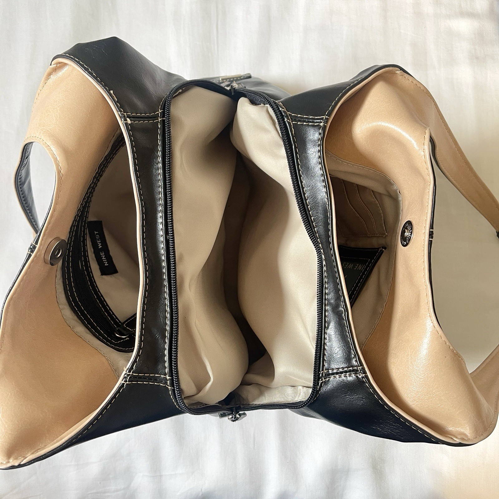 Vintage Y2K Nine West Black Leather Hobo Shoulder Bag Initial “r” Set