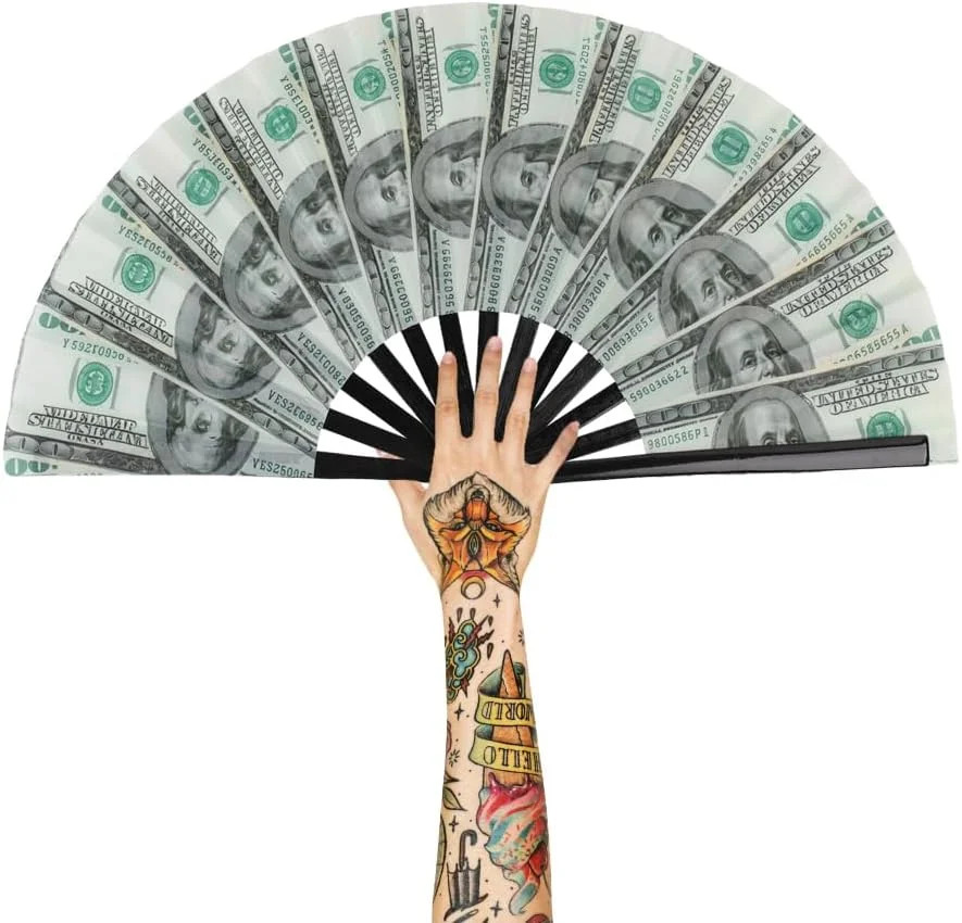 Large Folding Hand Rave Fan for Men/Women, Popping Fan for Line Dancing, Decorat