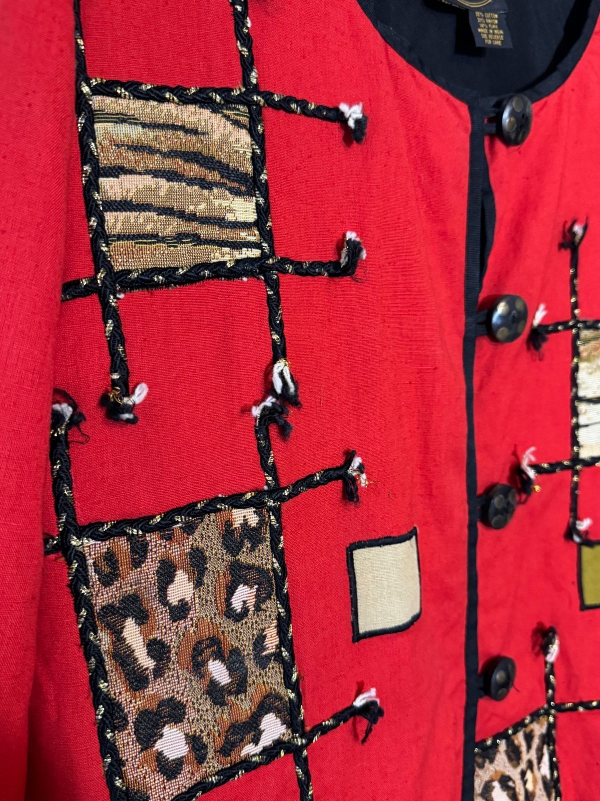 Allure Vintage Women’s Size 2X Red Animal Print Patchwork Art To Wear Jacket