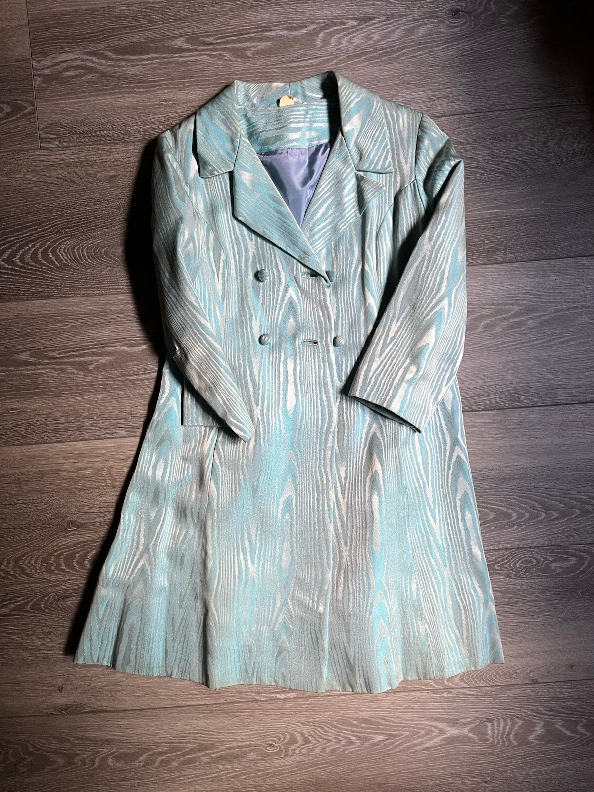 Vintage 1950s Blue 3/4 Sleeve Jacket Moire Fabric With Buttons