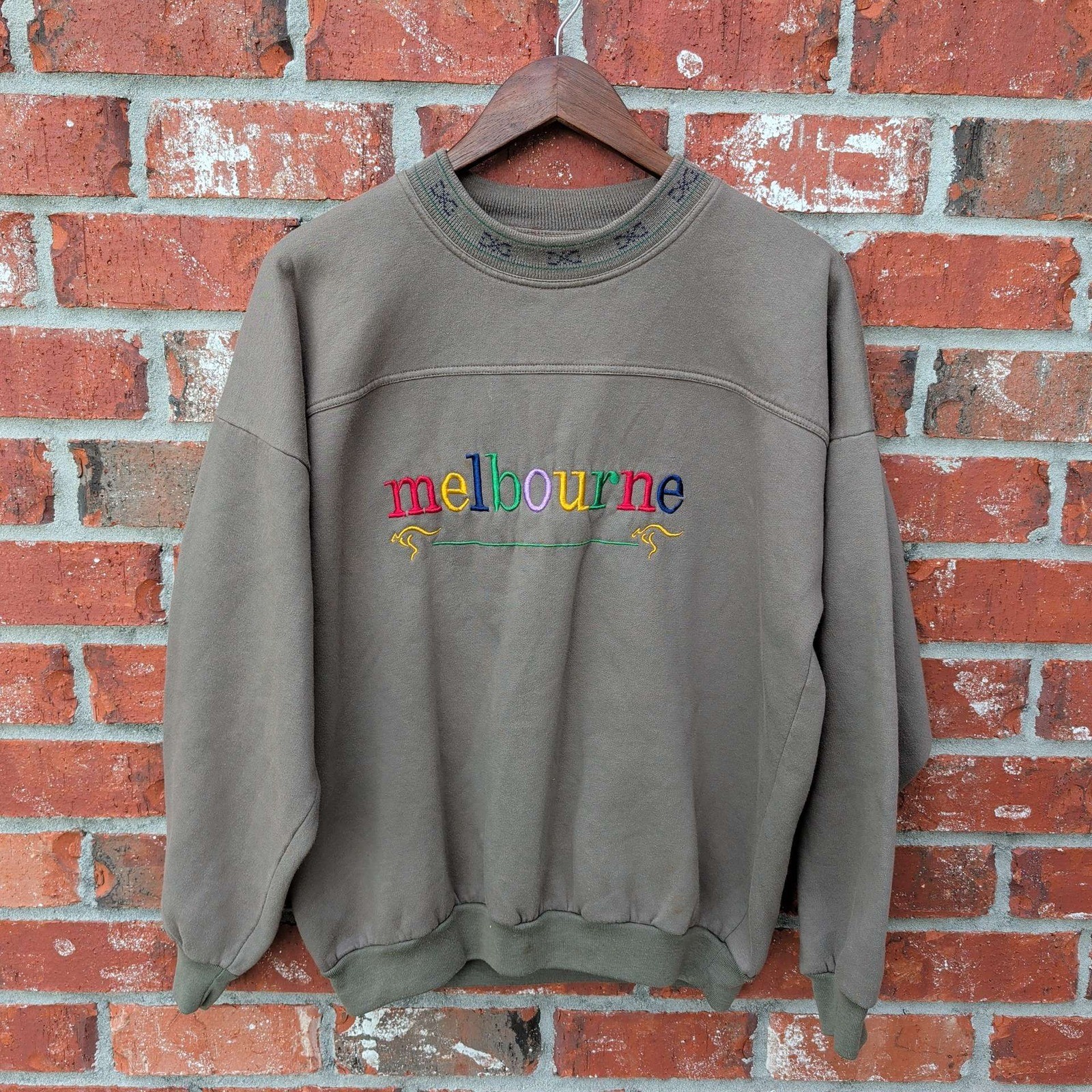 Chavelli Australia Melbourne Sweatshirt Mens Large Brown Vintage Embroidered L