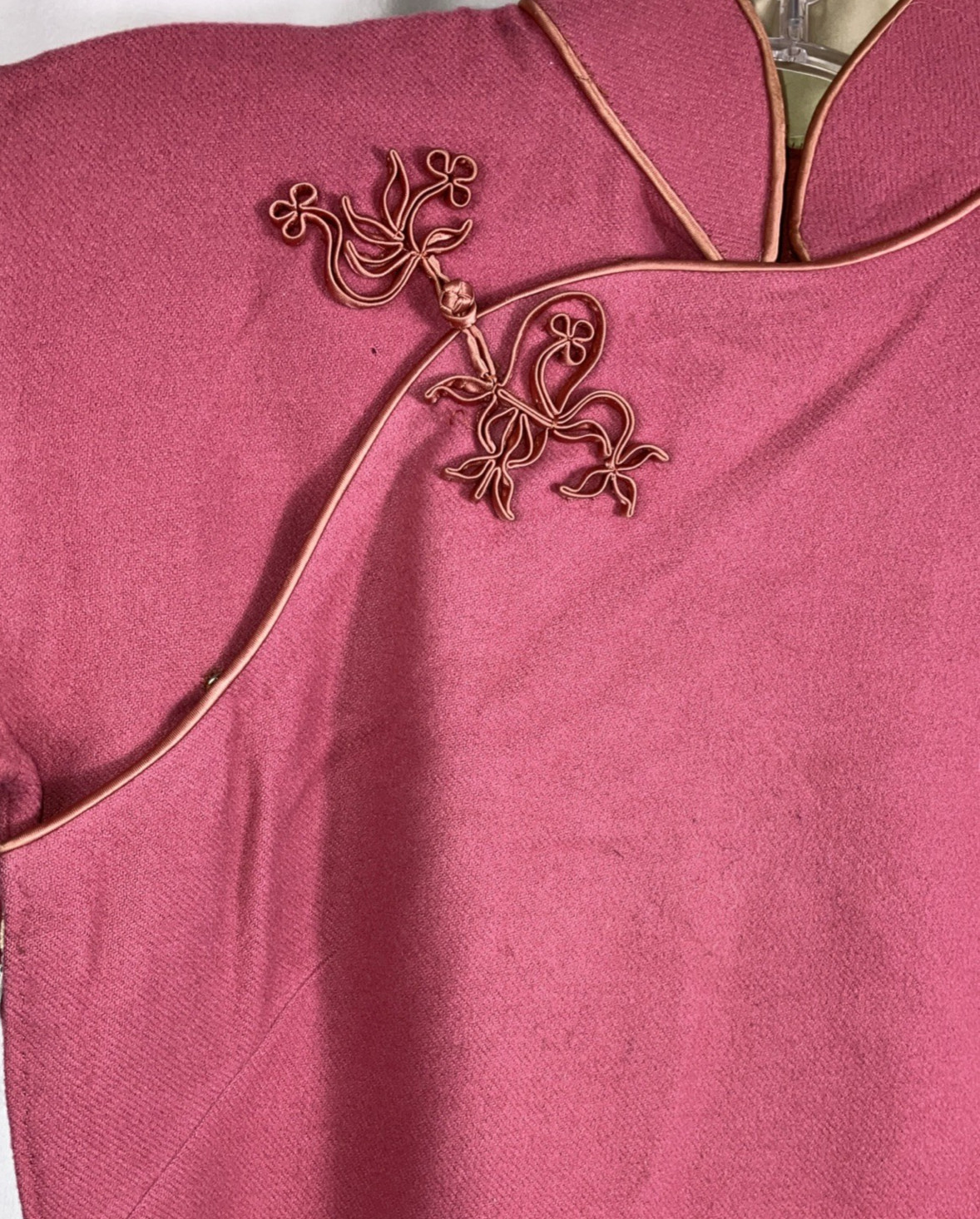 Vintage 40s Chinese mauve wool Qipao Dress Custom Tailor