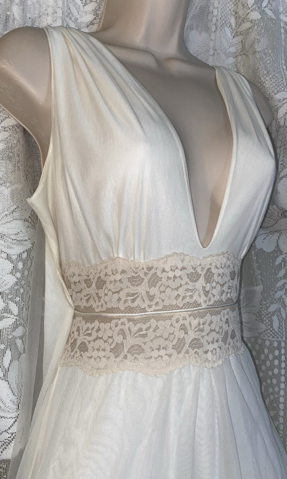 VTG M L INTIME Bridal Ivory Db Sheer Chiffon Peignoir Robe Nightgown Gown Set