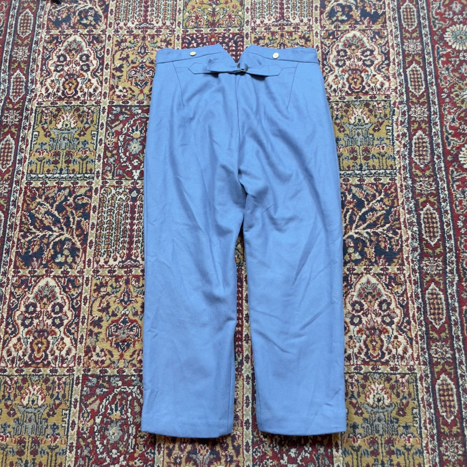 VTG 50s 60s Buckle Back V Notch Wool Pioneer Trousers Blue Button Fly 34×25