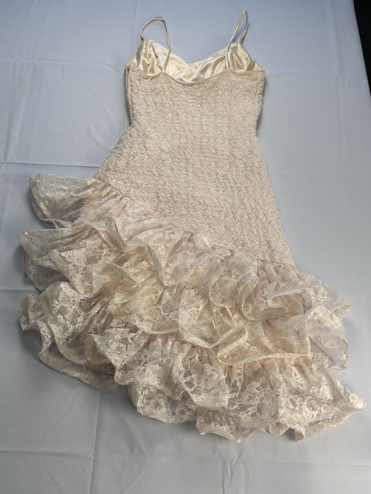 New Leaf Vintage 80s Blush Lace Ruffle Slip Dress Size 3/4 Fairycore Homecoming