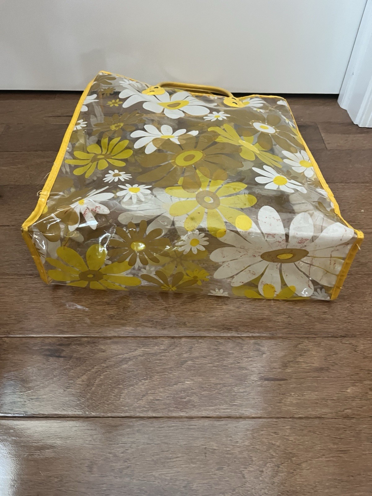 True VTG Mid-century Mod 1960s Daisy’s Flower Power Vinyl Tote Bag Purse Clear