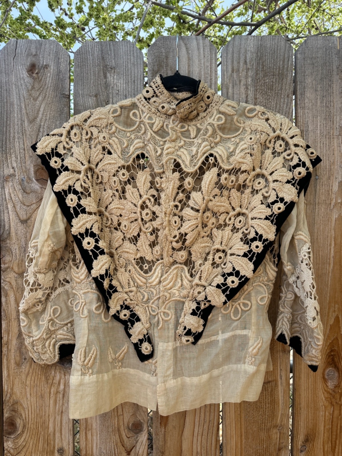 Edwardian Hand Made Irish Crochet Lace and Velvet Blouse Bodice Rare Antique
