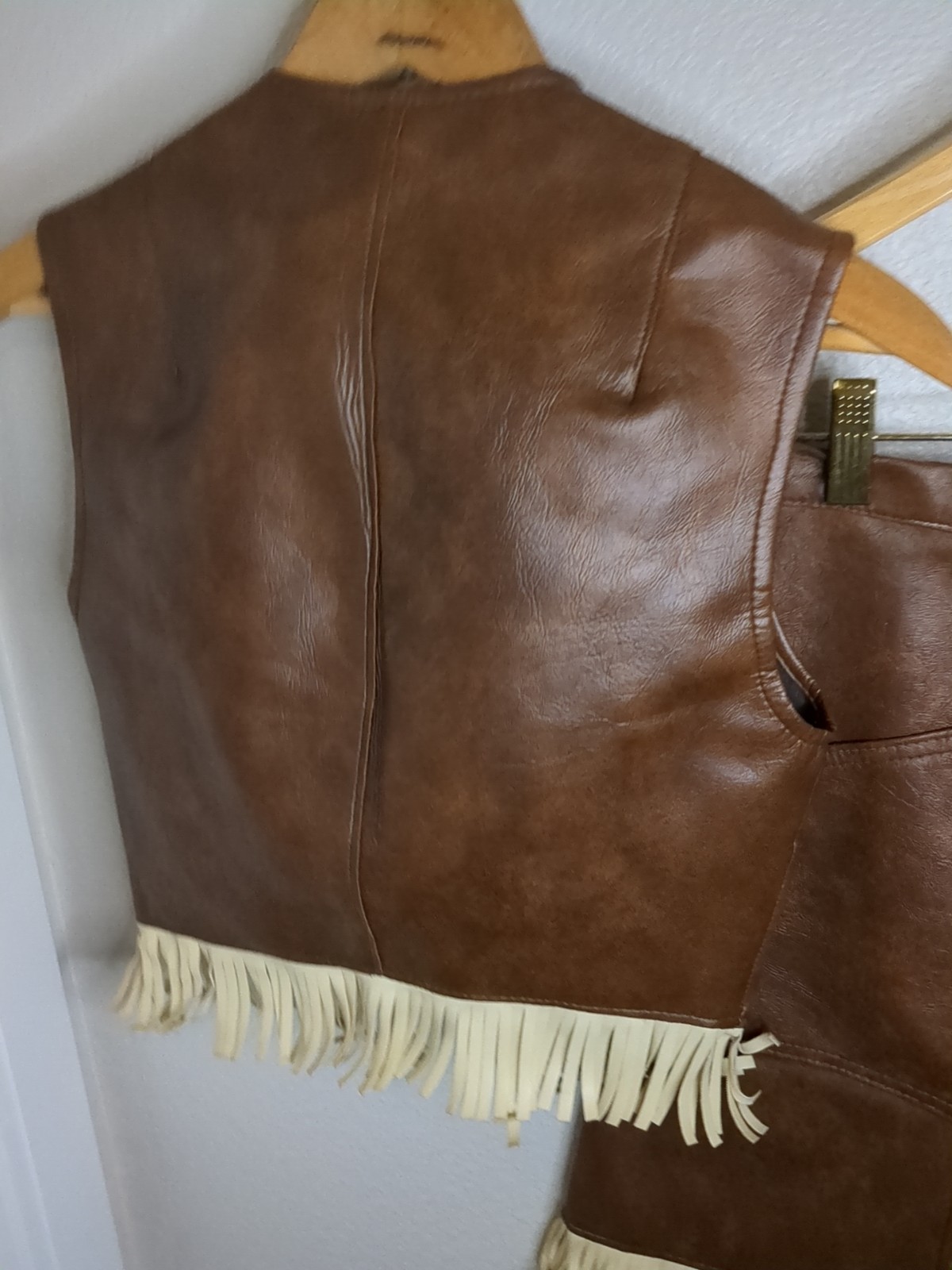Vintage 60s Pioneer Wear Girls Fringe Skirt & Vest Vegan Leather 2pc SZ 8