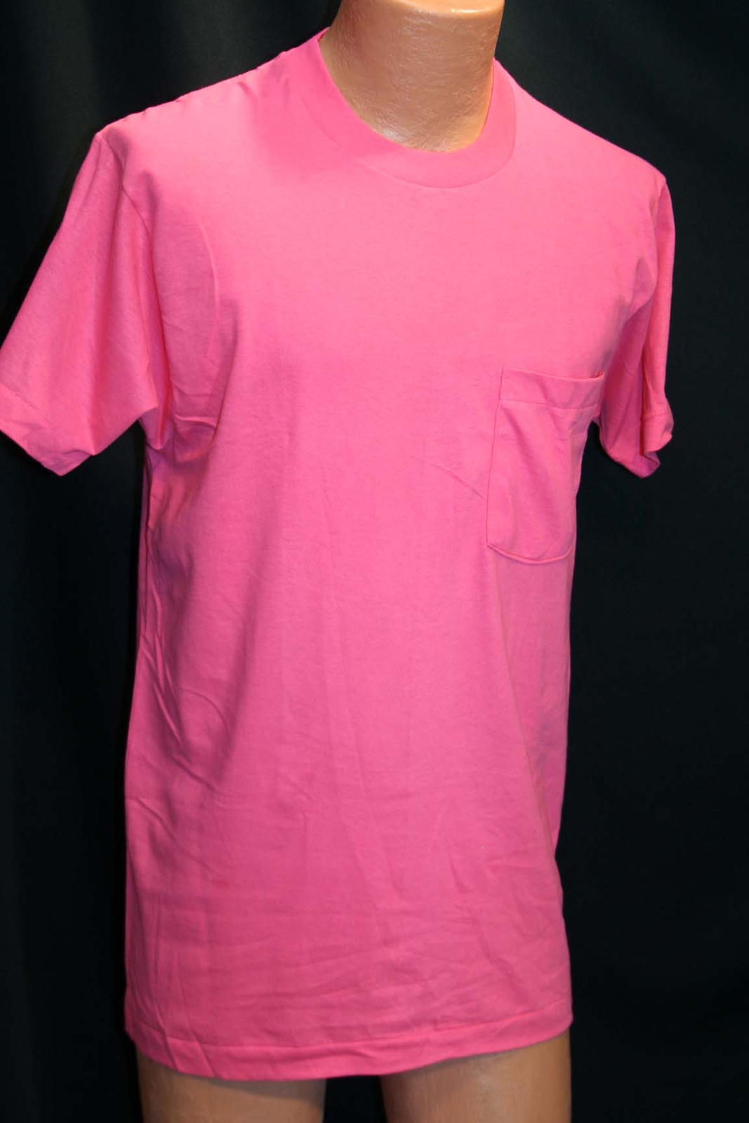NOS Mens M Vtg 80s Pocket T-Shirt USA BLANK Fruit of the Loom 100% Cotton PINK