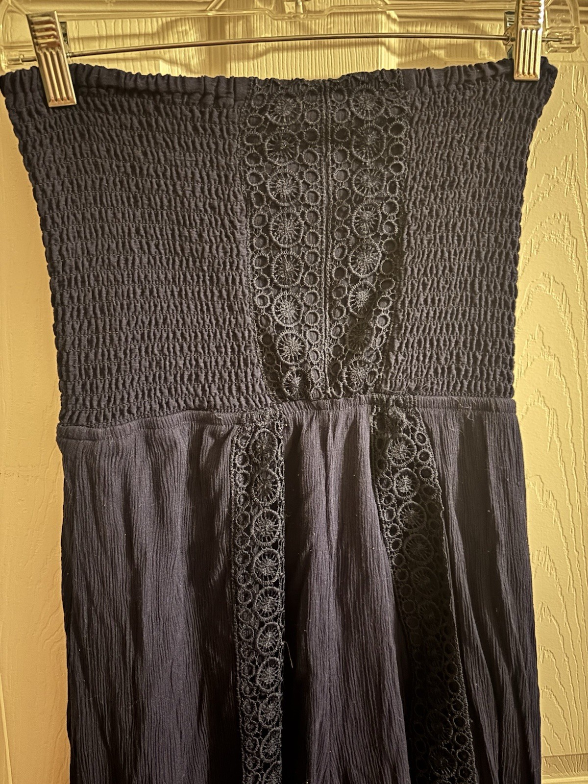 Vintage Y2K No Boundaries Navy Blue Strapless High-Low Lace Romper Dress Medium