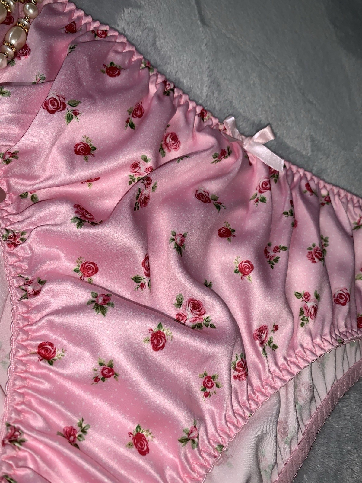 NEW Glossy Secret Satin 1X 8 Hi Cut Bikini Brief Panties SILKY Roses Polka Dots