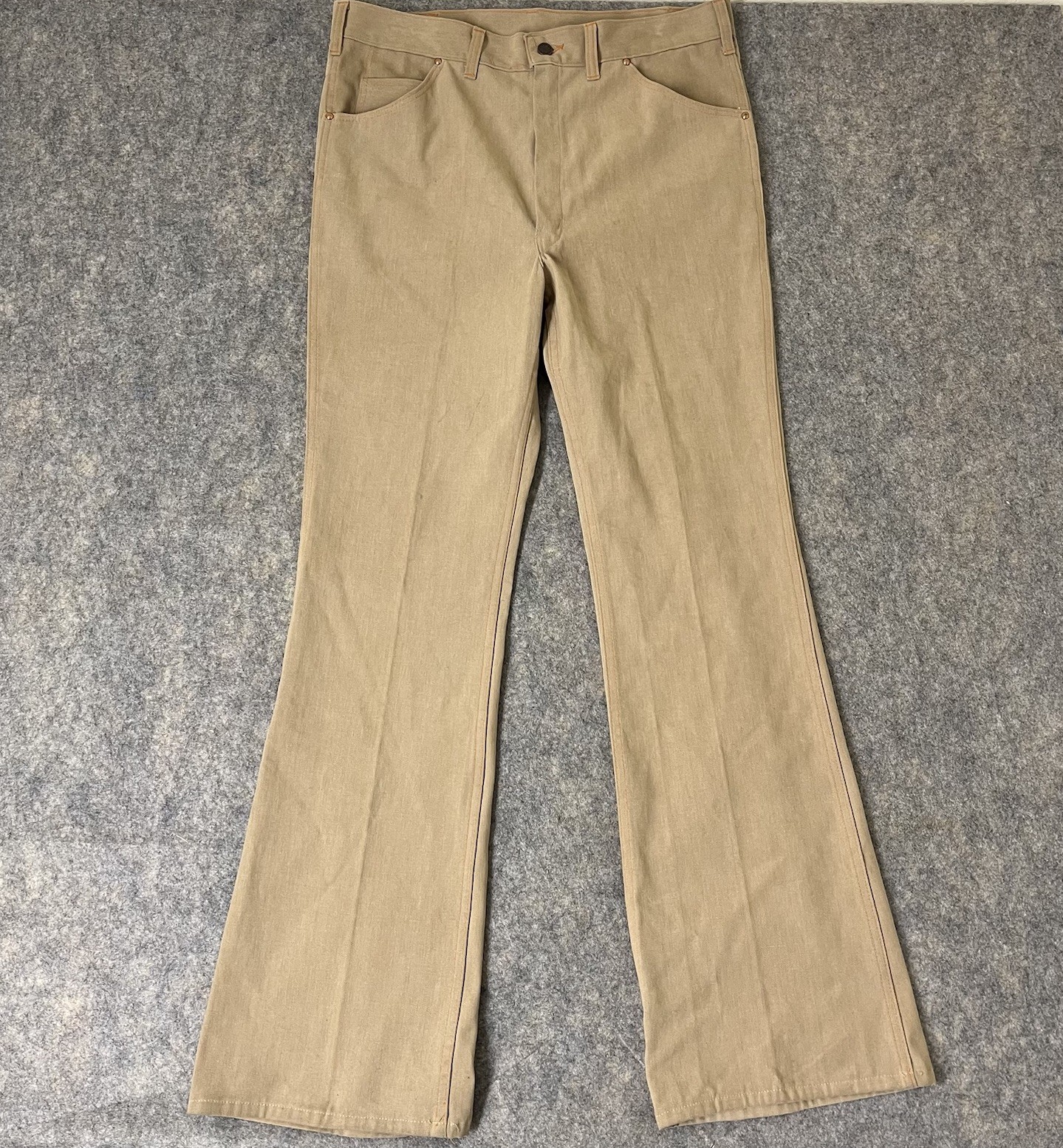 Vintage Big Yank Bell Bottom Pants 35×33 Tan Brushed Flare Scoville Zip 60s 70s