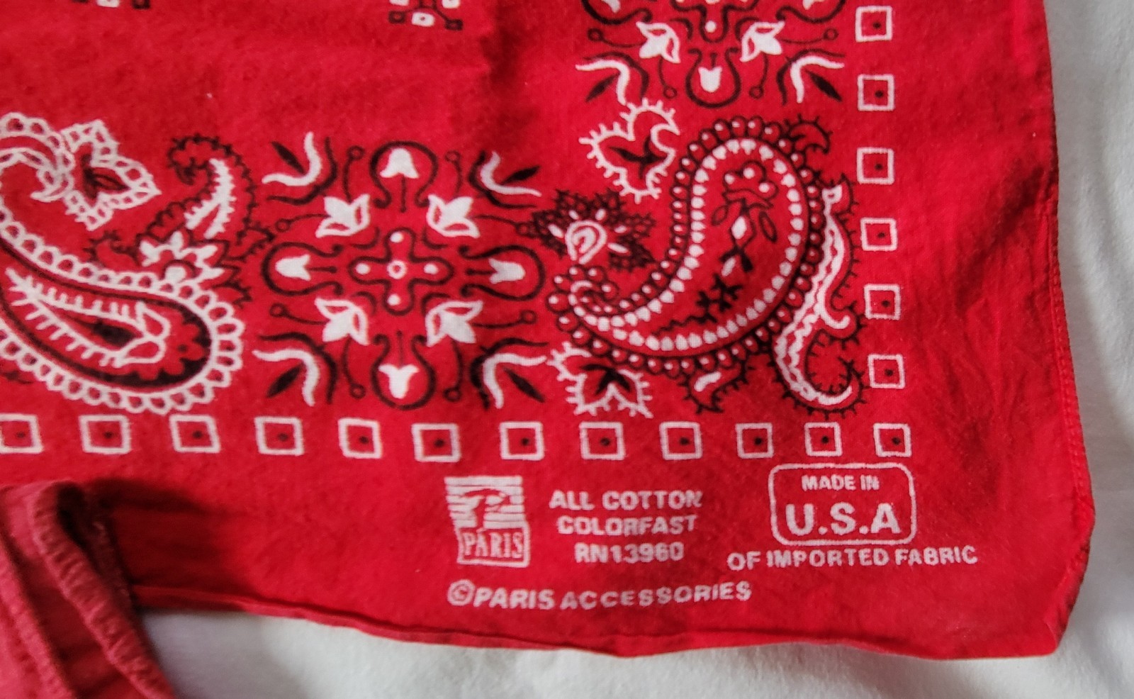 Vintage Paris Accessories Bandana Red White Paisley Made USA RN13960 Colorfast