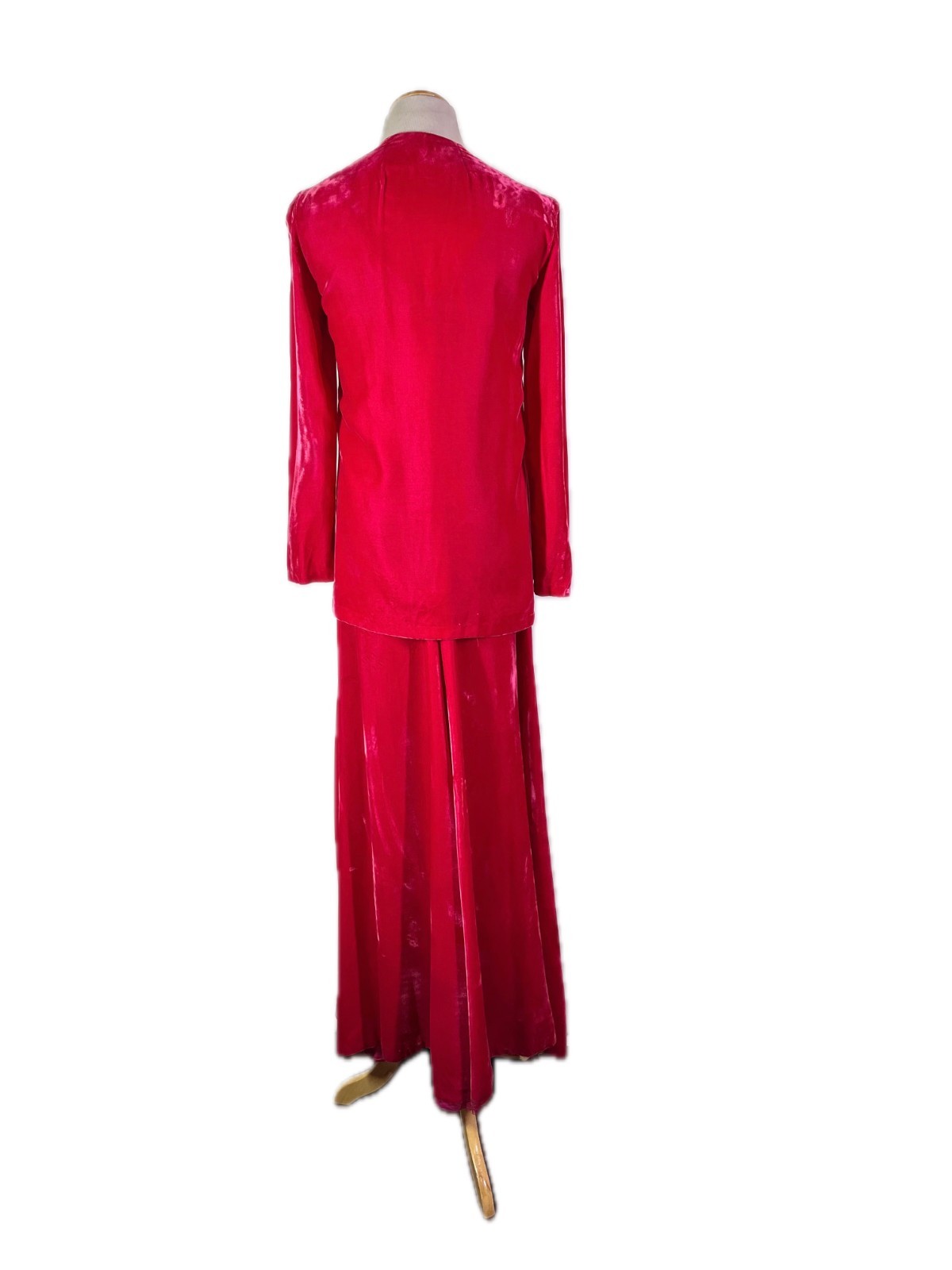Vintage 1970s Homemade Maxi Dress Jacket Set Hot Pink Velvet Fits S