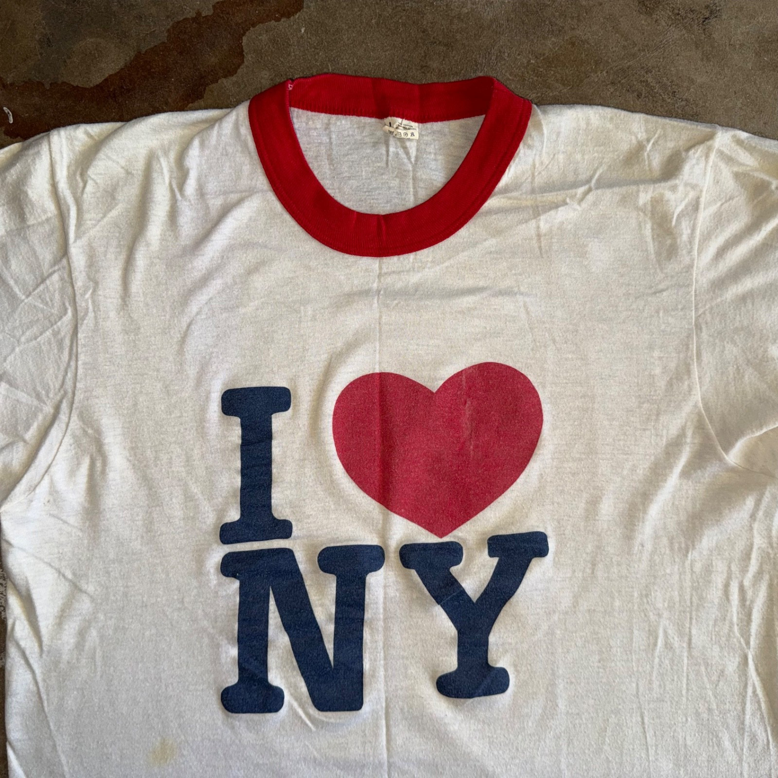 80s VINTAGE I LOVE NEW YORK CITY RINGER T-SHIRT BUTTERY SOFT & THIN NYC SZ M
