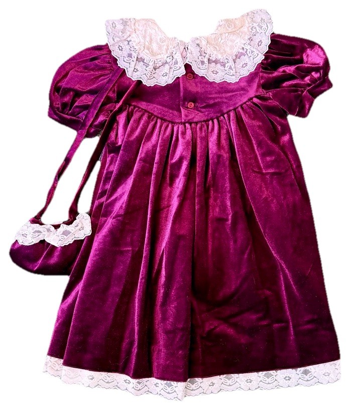 Girls Burgundy Velvet Lace Collar Party Dress w/ Matching Purse Victorian Size 5