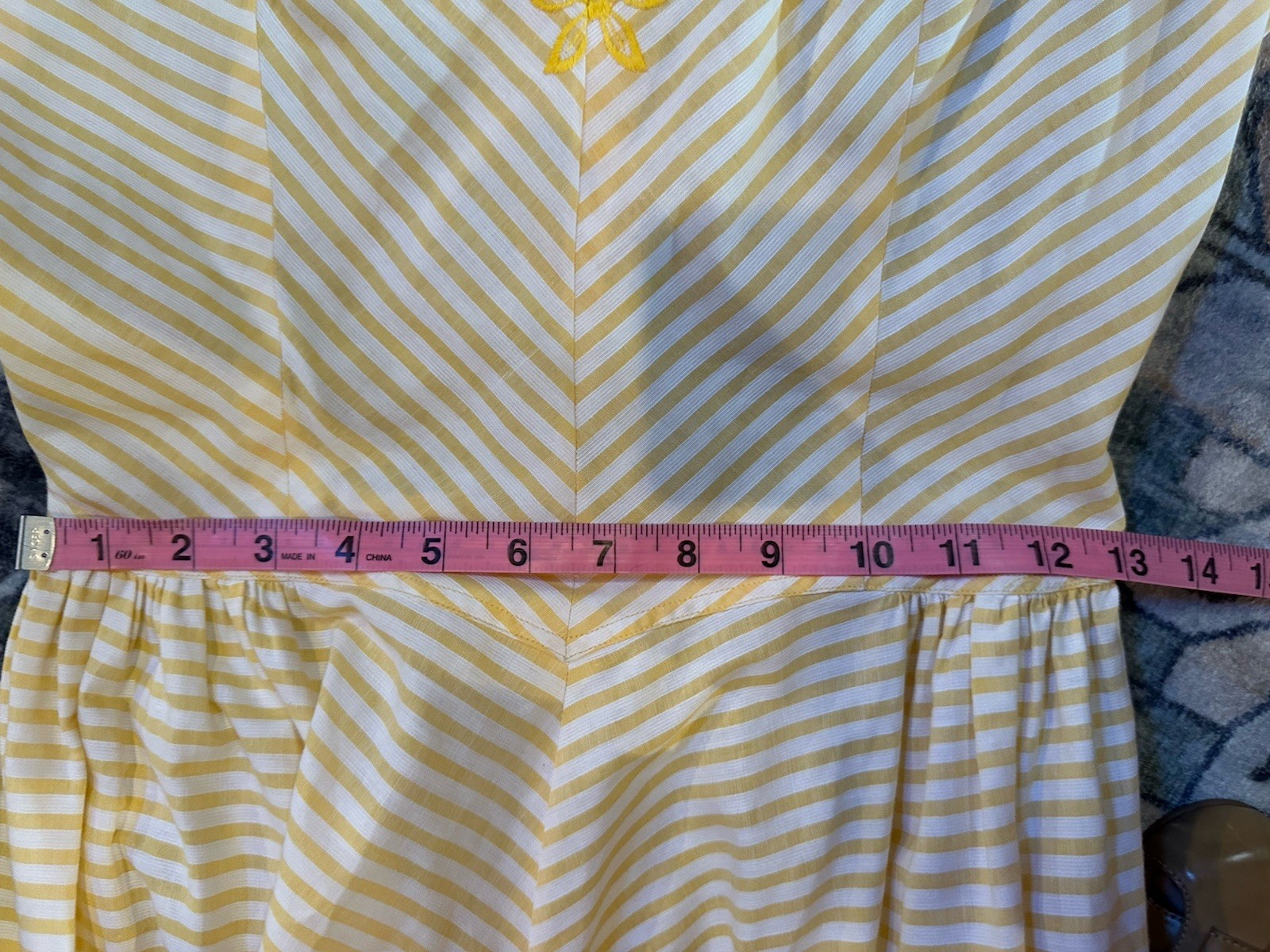 Vintage White And Yellow Dress With Floral Lace Detail