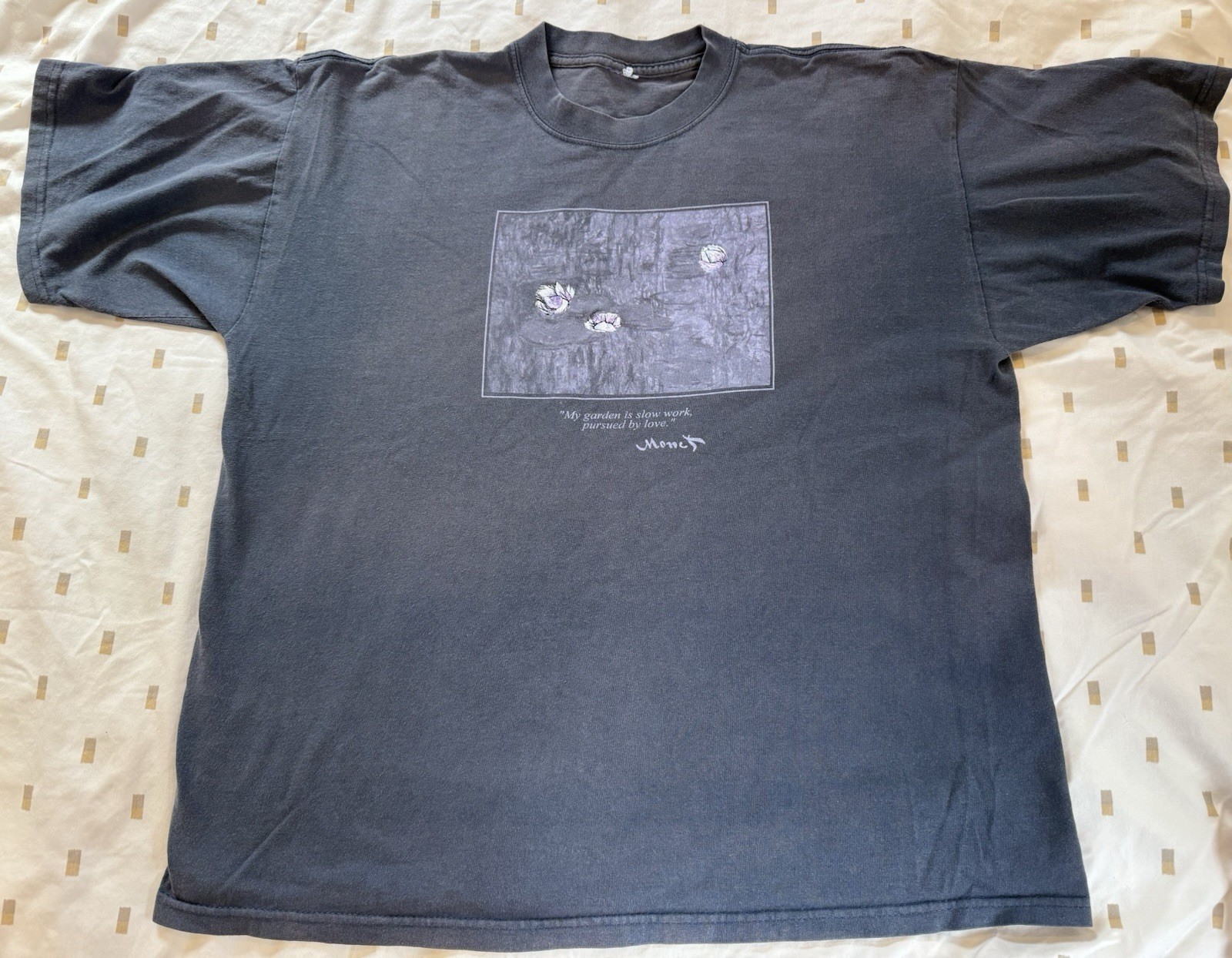 Vintage Claude Monet Water Lillies Art Shirt Embroidered Garden Quote Large L