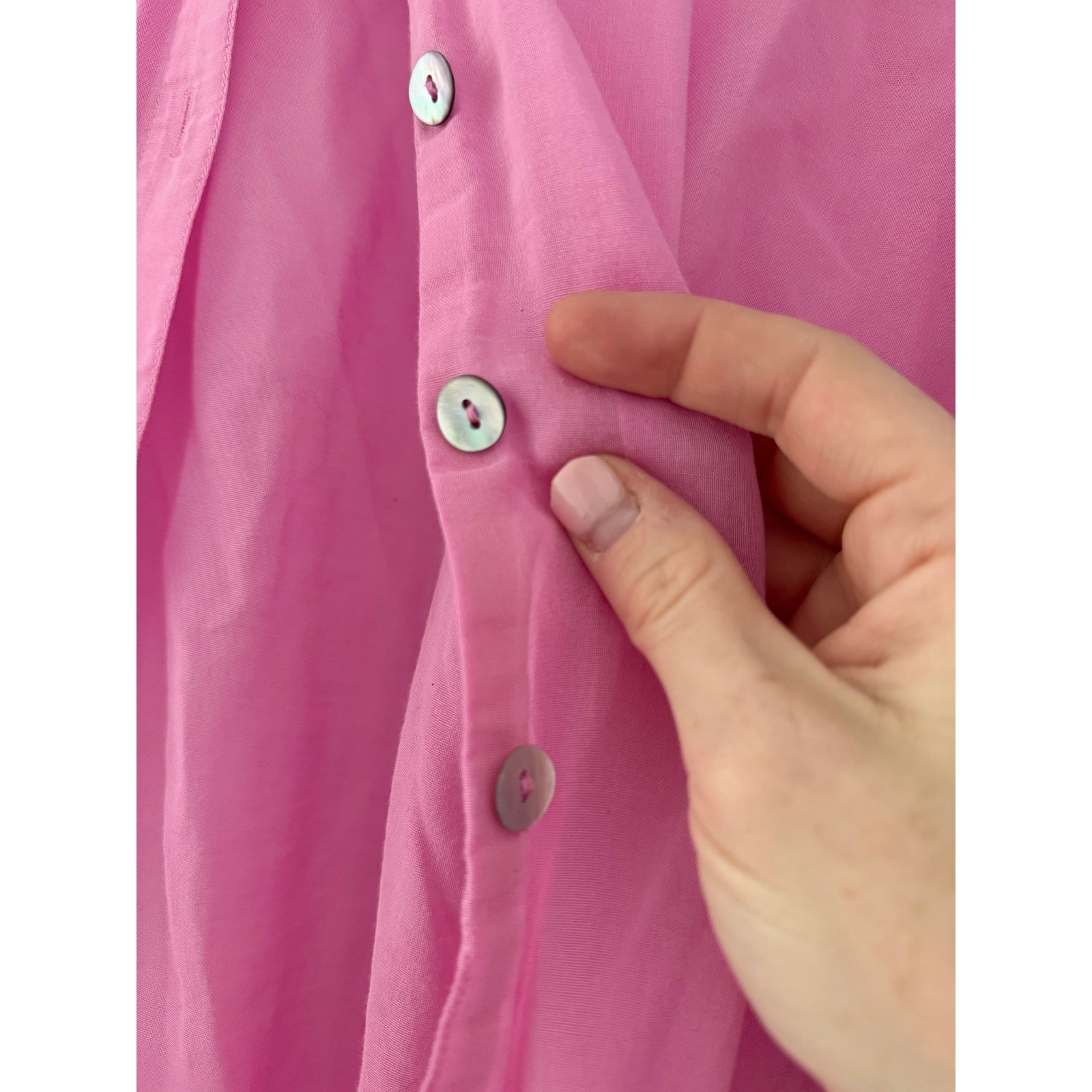Vintage Womens Sheer Cotton Petal Pink Button Down Shirt Cottage Preppy Light