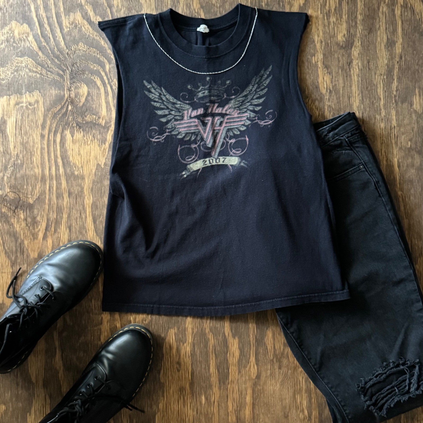 Van Halen 2007 Tour Shirt Medium Sleeveless Cutoff Black Band Tee