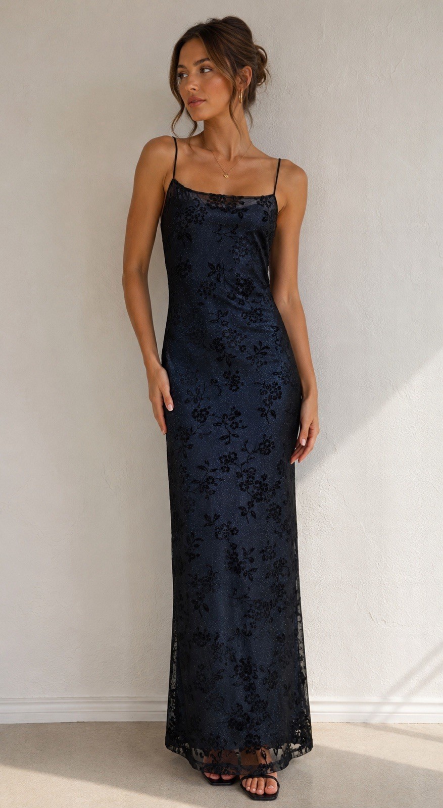 Vintage a fortiori 90s Y2k Glitter Floral Mesh Overlay Slip Maxi Dress Prom