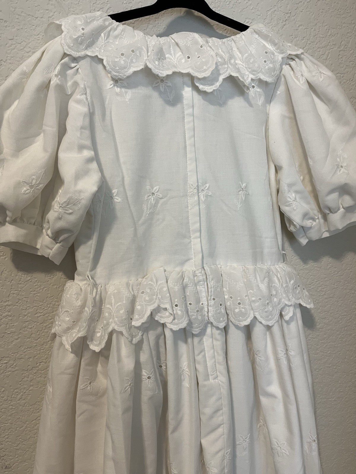 Vintage Anne Savoy Dress Girls 8 White Eyelet Lace Puff Sleeves Church Spring