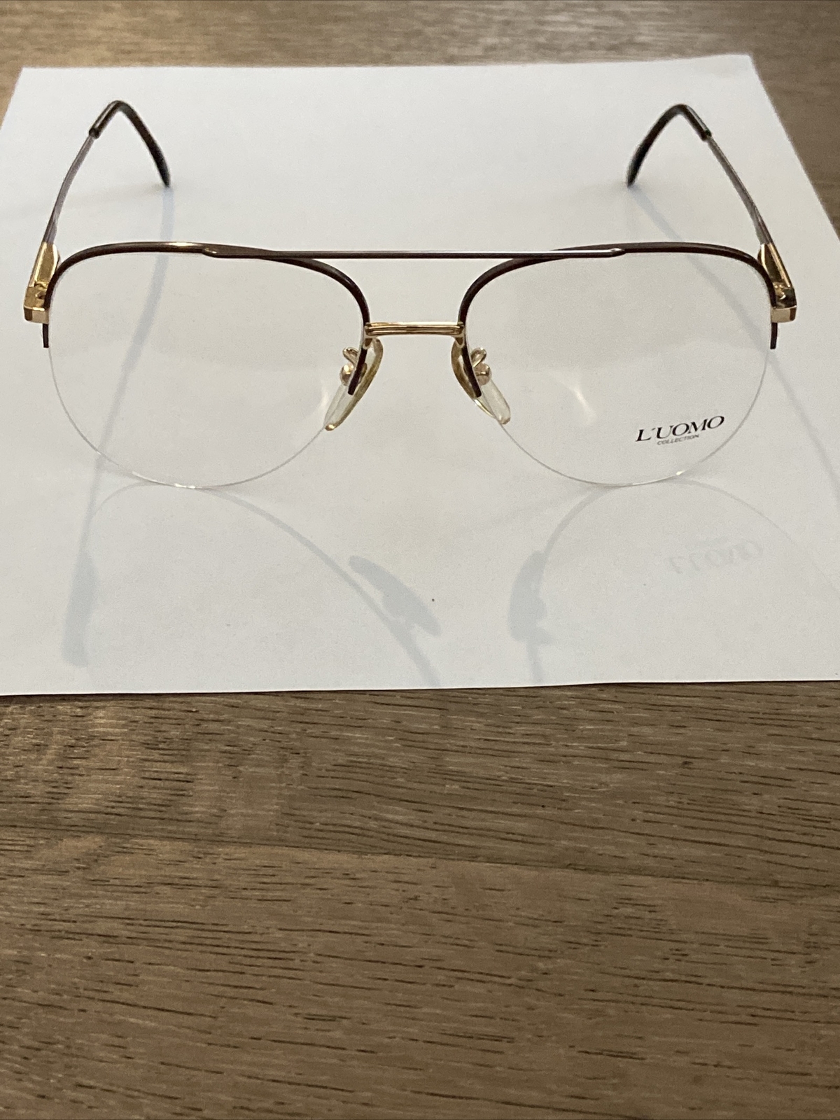 Vtg NOS Double Bridge L’UOMO Aviator Bronze Gold Eyeglass Frames 58-18-145 Italy