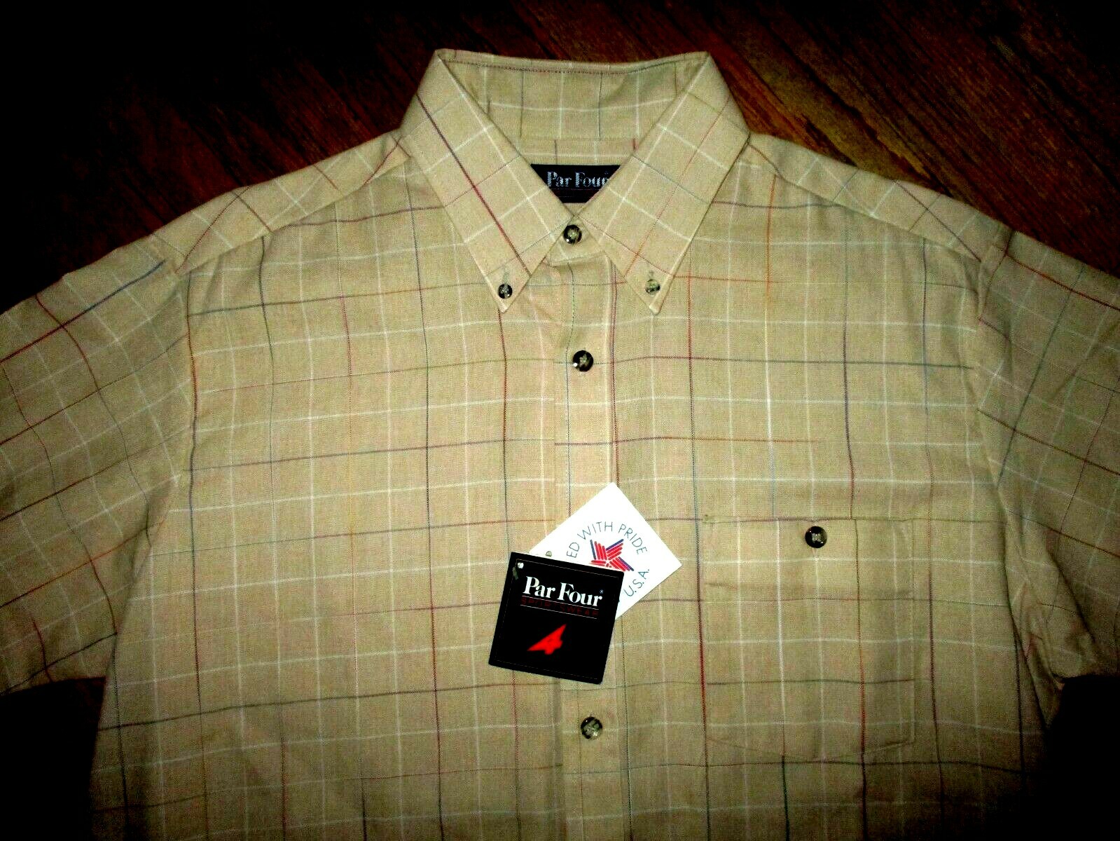 NOS vtg PAR FOUR SPORTSWEAR BUTTON DOWN SHIRT Plaid Stripe Check JC Penney NWT L