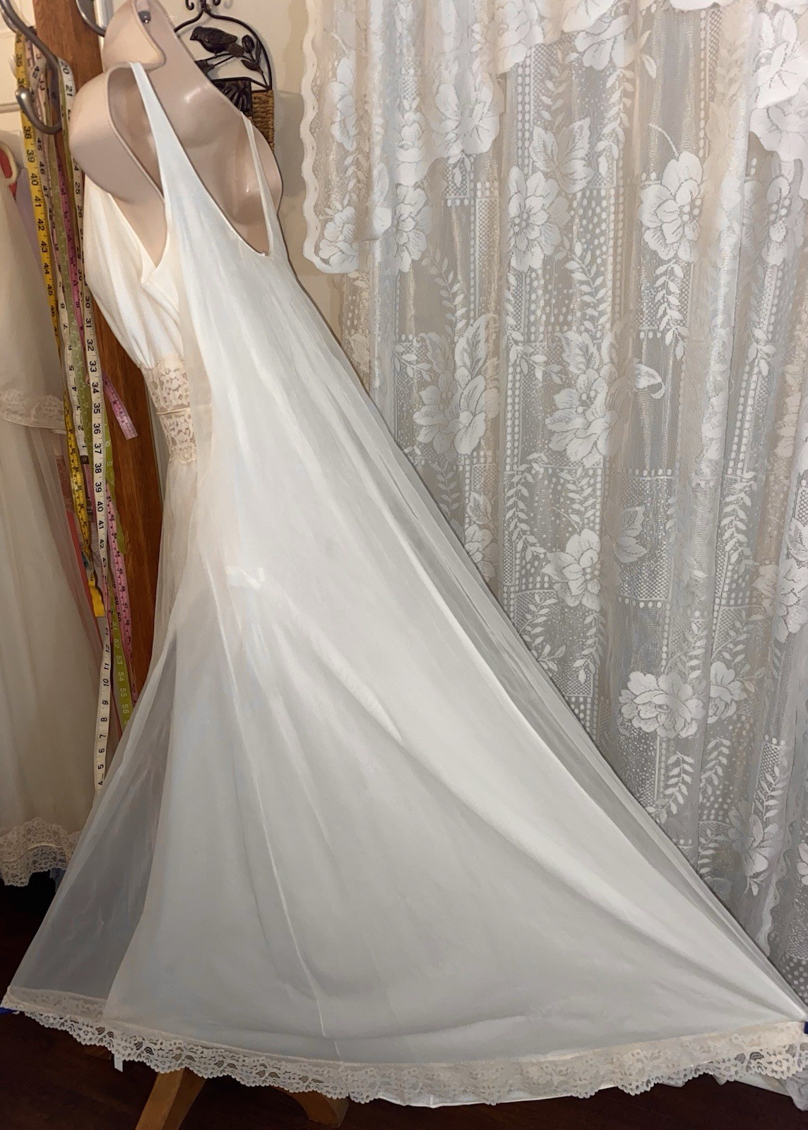 VTG M L INTIME Bridal Ivory Db Sheer Chiffon Peignoir Robe Nightgown Gown Set