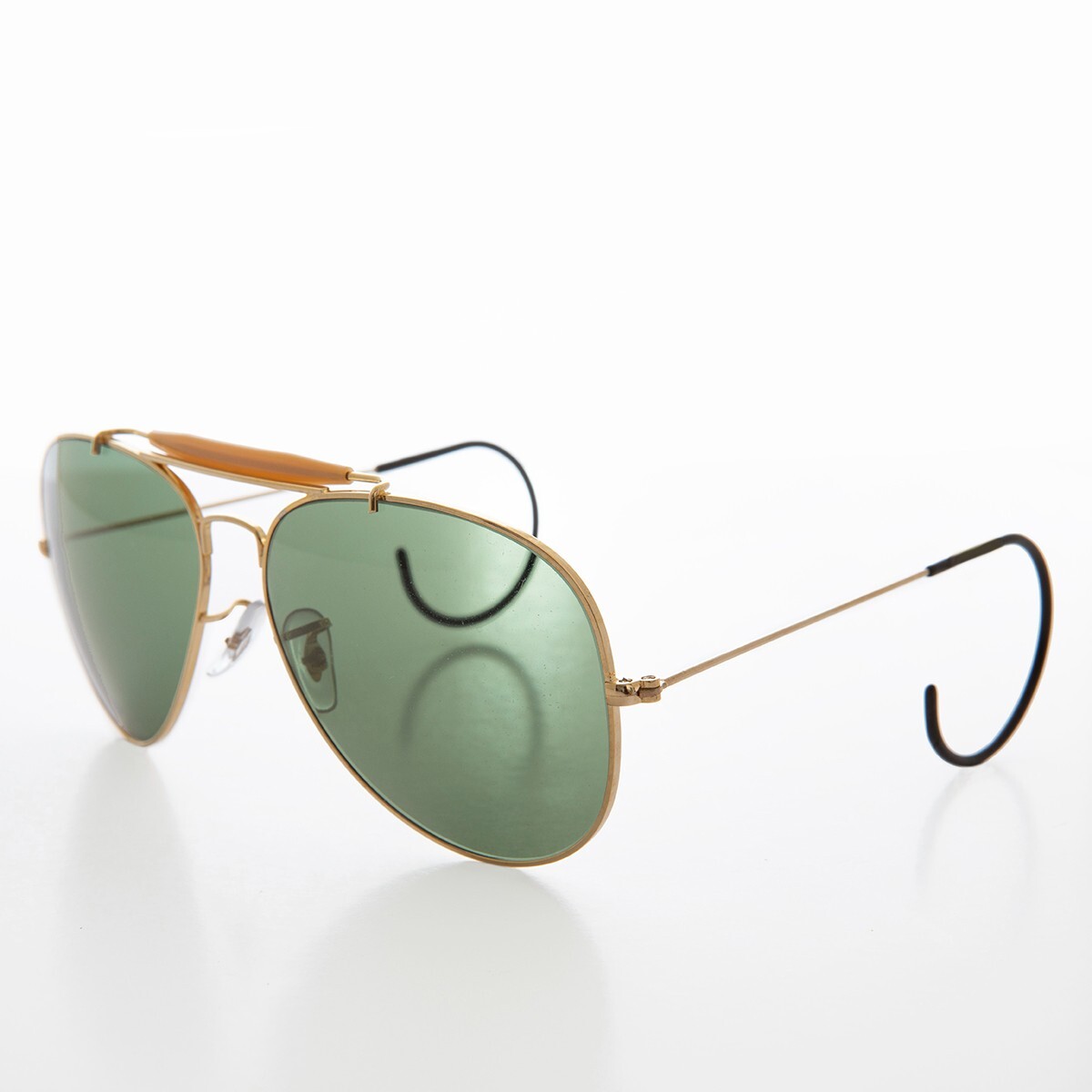 Gold Vintage Pilot Sunglass Black Cable Temples and Glass Lens 58mm -Wolfman