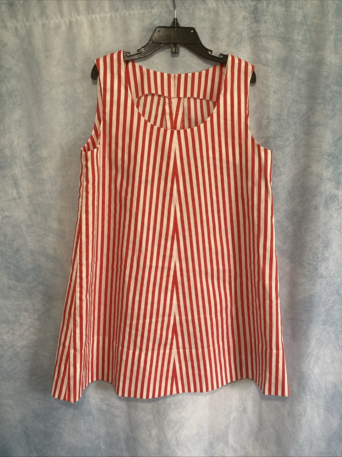 Vtg 70s Handmade Girls Red White Stripe A-Line Tent Dress Cotton Chevron Sz 5/6