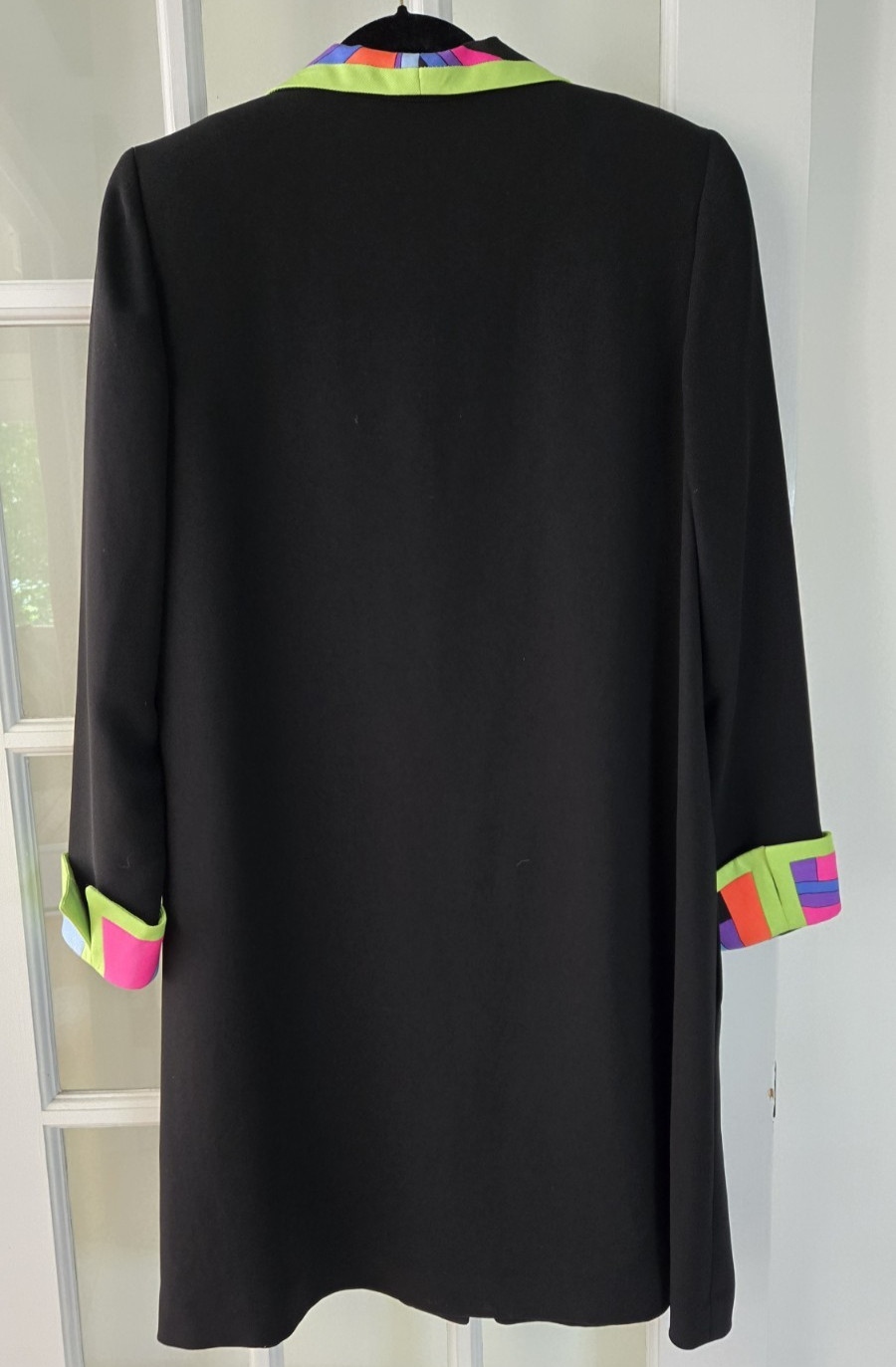 VTG Constance Saunders Womens 8 Long Coat Jacket Multicolor Flip Cuff Collar