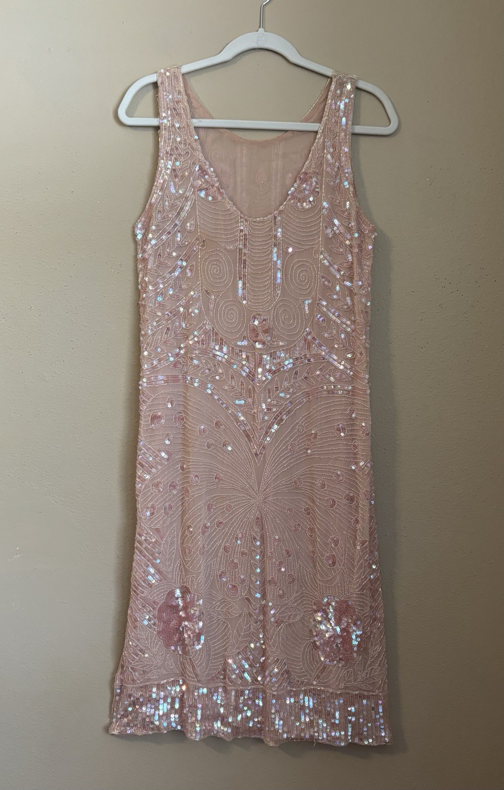 Vintage Fairy Art Deco Blush Pink Intricate Sparkly Iridescent Sequin Dress
