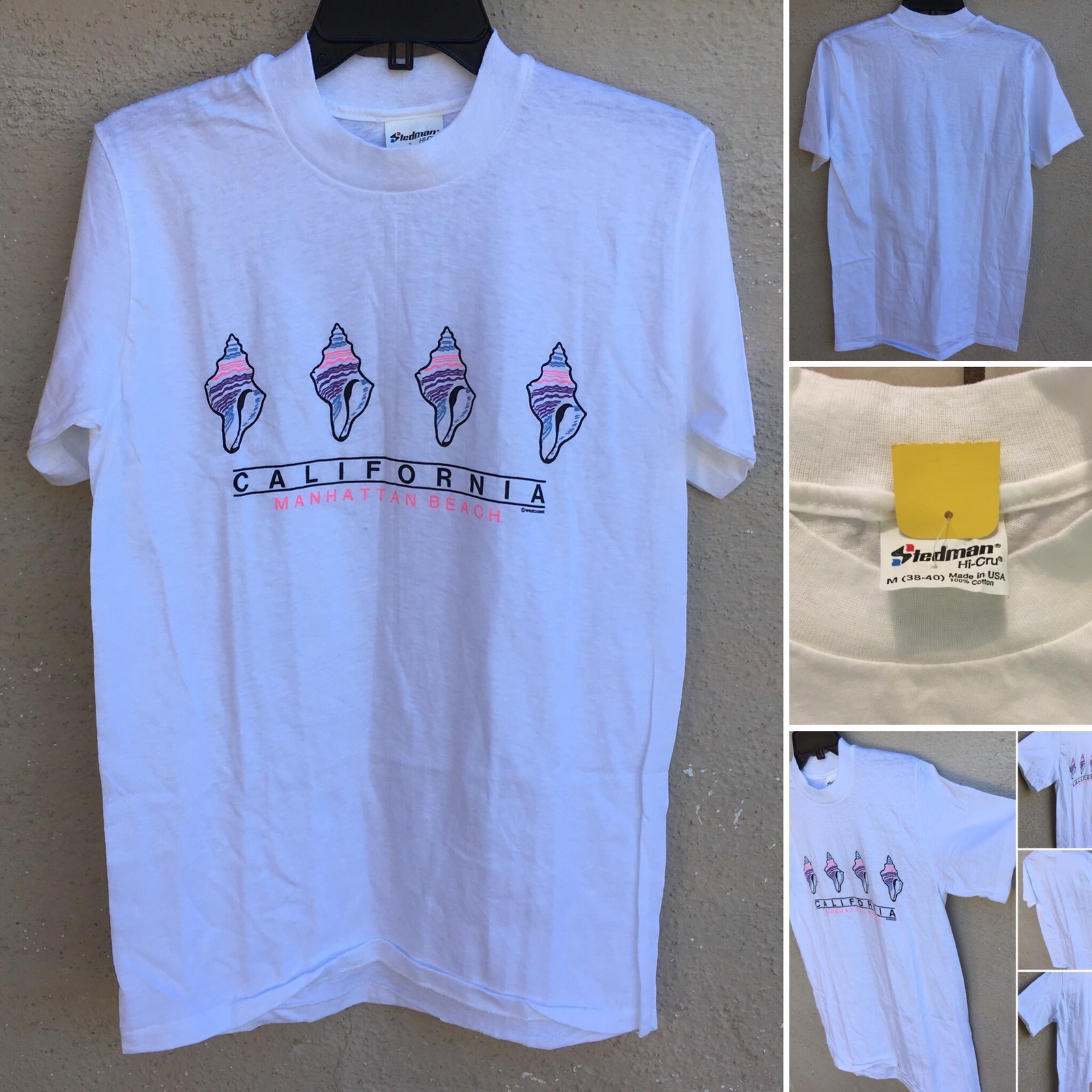 Vintage California Manhattan Beach T-Shirt c westcoast Stedman Hi-Cru M 38-40