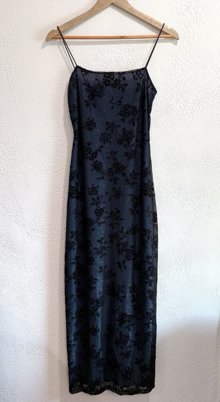 Vintage a fortiori 90s Y2k Glitter Floral Mesh Overlay Slip Maxi Dress Prom