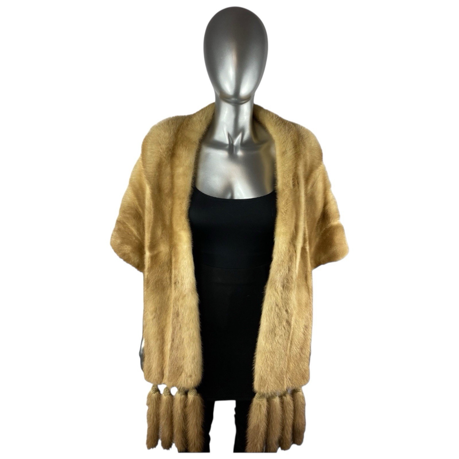 Palomino Mink Stole w/Tails, Sz L/XL, Certified Vintage Fur w/Storage Bag