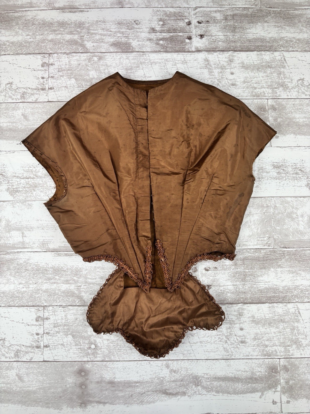 Antique Victorian 1890s Brown Silk Bodice Swallowtail Jacket Cording Trim AS IS