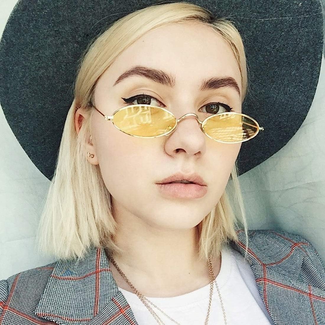 Vintage Small Oval Sunglasses Metal Frame UV400 Retro for Women Men Unisex