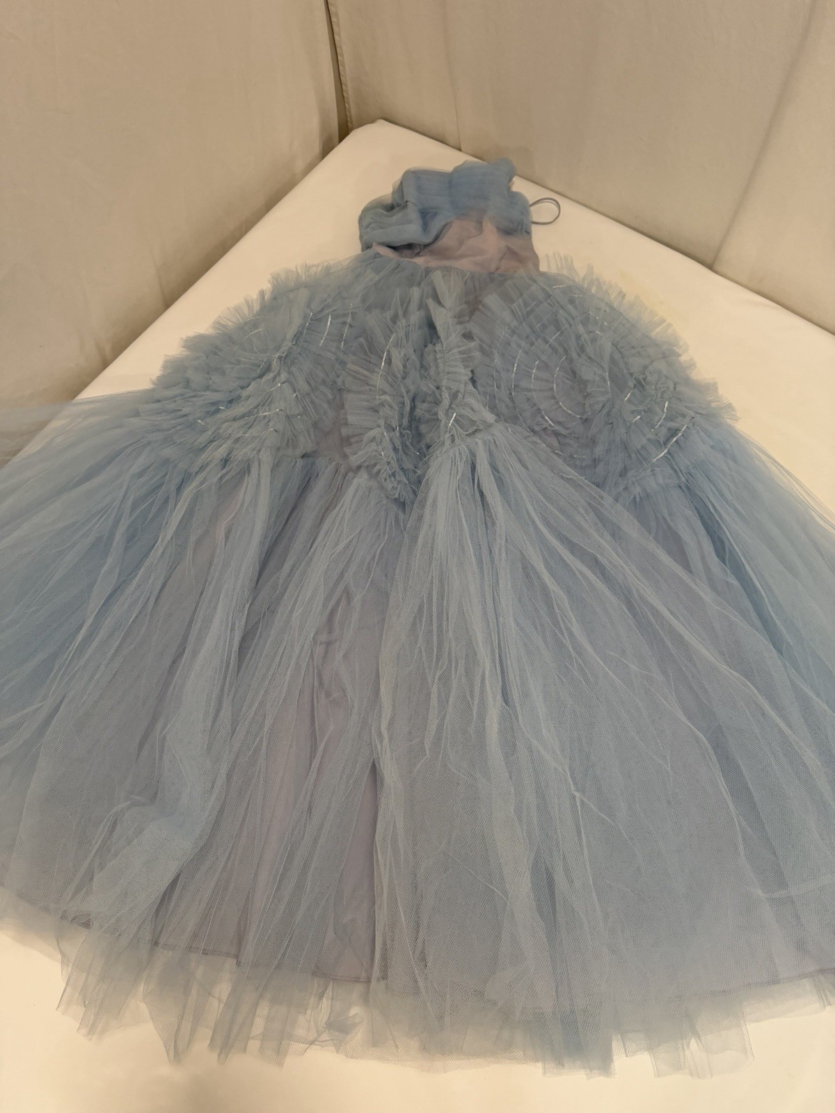 Vintage 50s Dress Gown Cupcake Formal Ruffle Tiered Tulle Prom Princess Blue