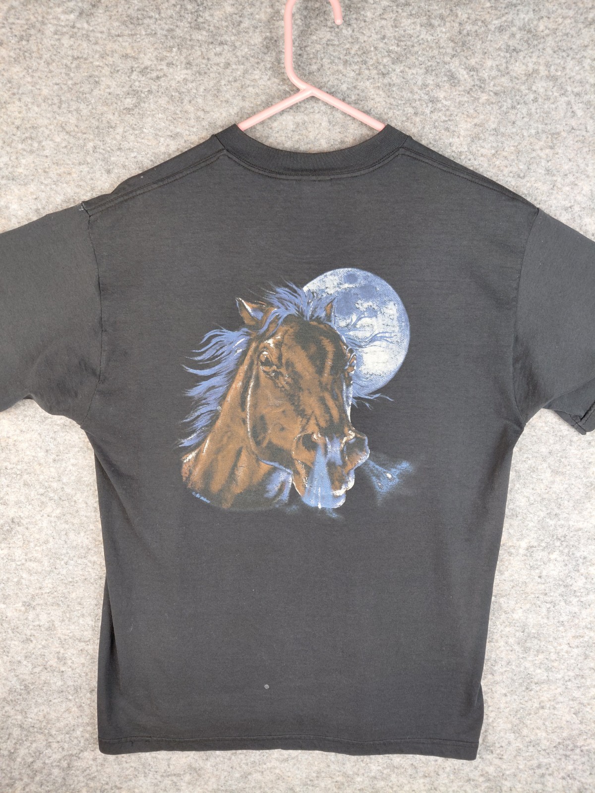 VTG FOTL BEST Horse T-shirt DISTRESSED STAINS Mens L 20.5×27.5 Black Faded