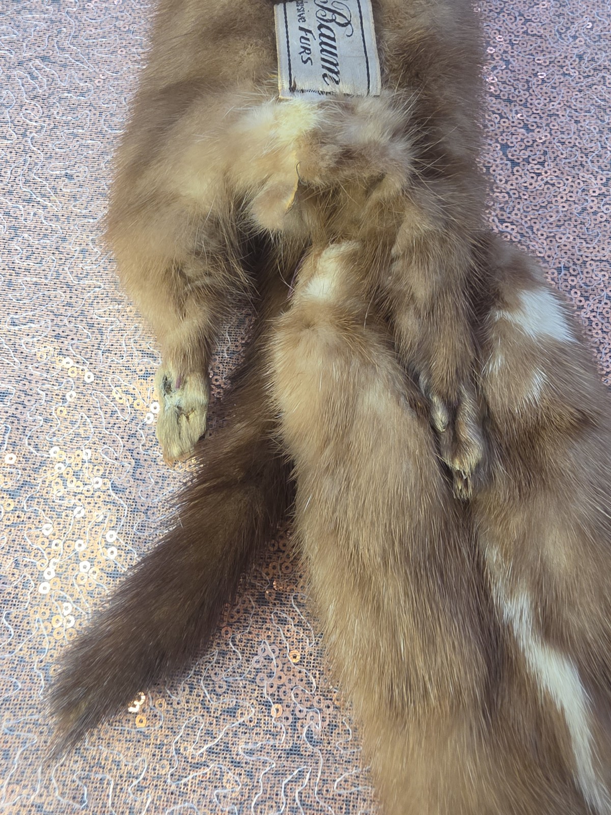 Vintage S. Baum Exclusive Furs Brown Mink Fur Stole Intact Faces, Feet, 3 Bodies
