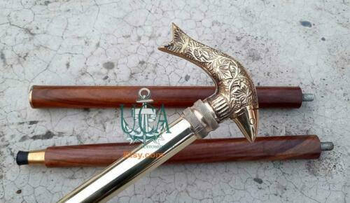 Nautical Brass Fish head handle Victorian Style wooden walking stick shaft cane