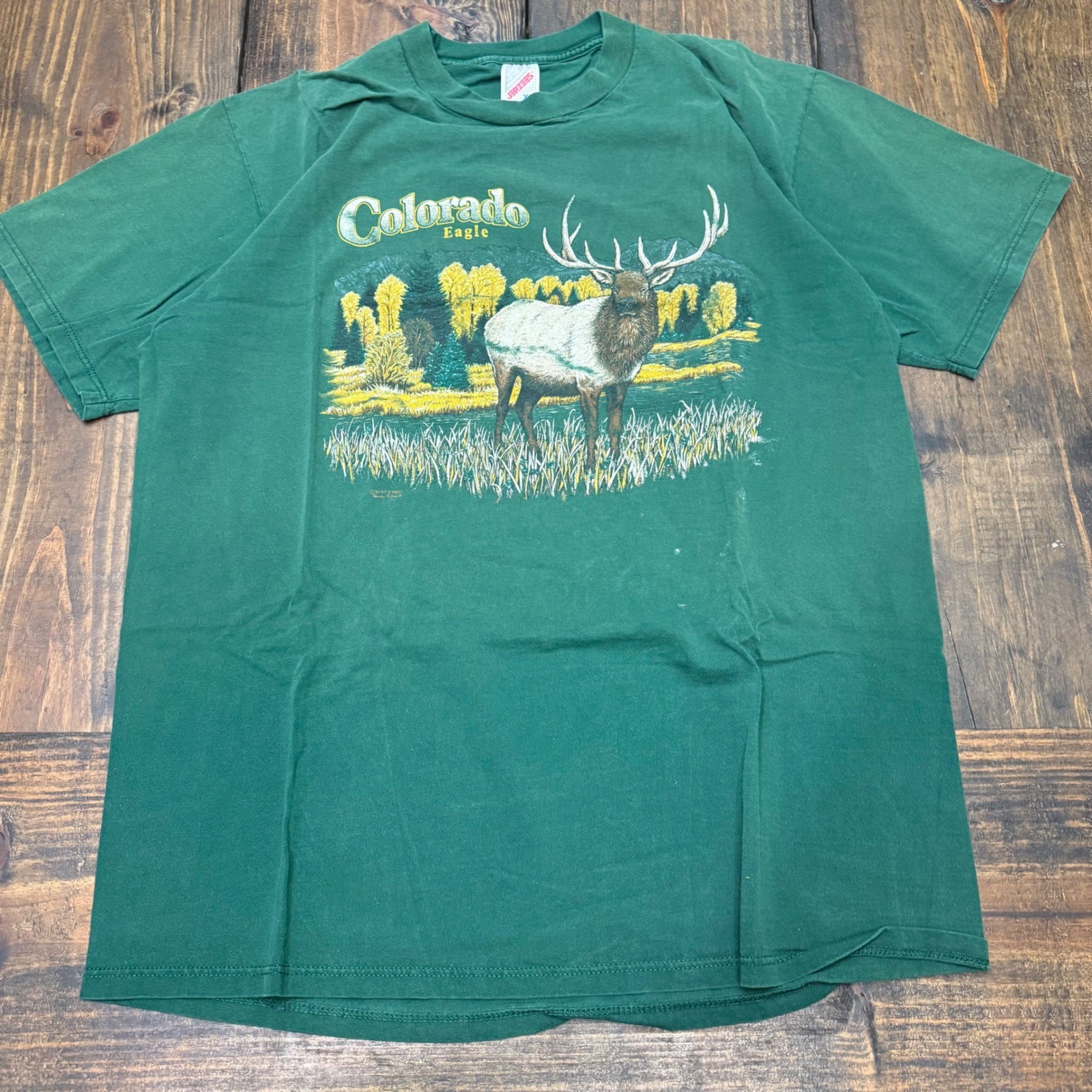 Vintage Jerzees Colorado Eagle Elk Graphic T-Shirt Mens XL Green Made in USA 90s